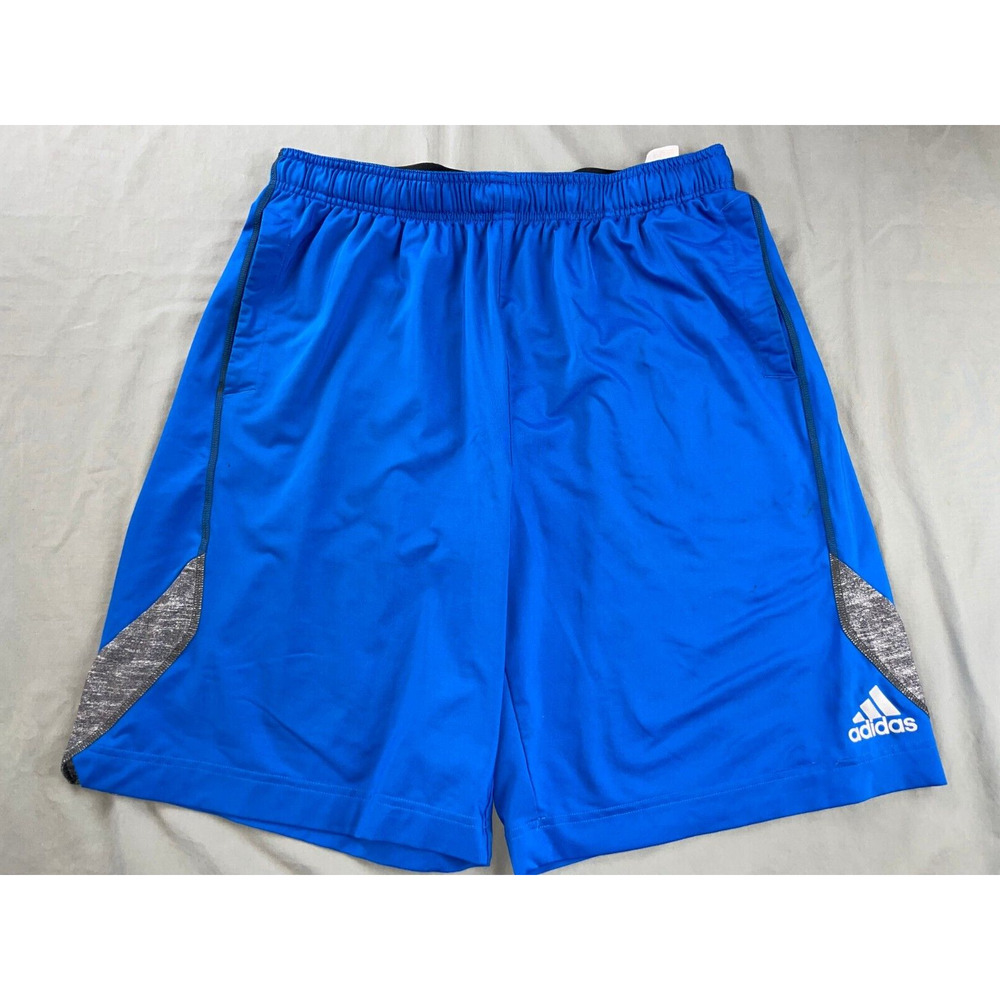 Adidas Lightweight Elastic Waist Athletic Shorts. Gray Trimmed Blue, Size L. EUC